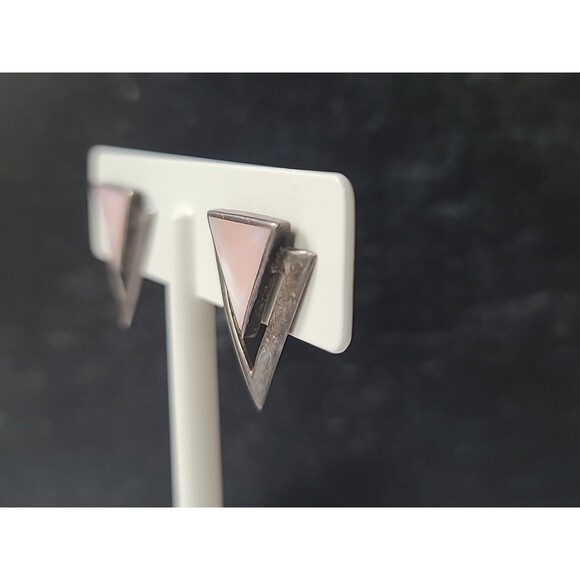 925 Sterling Silver MOP Triangular Stud Earrings Vintage - Picture 5 of 10